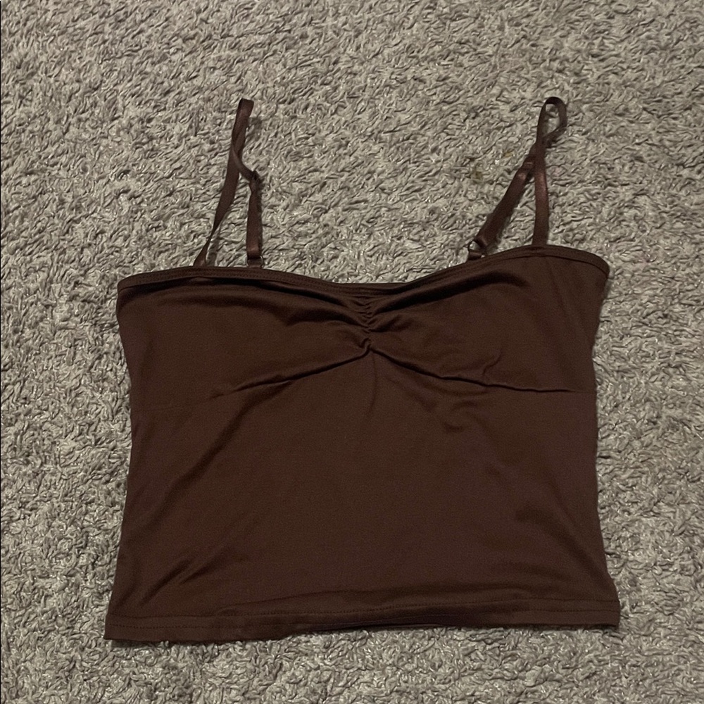 SHEIN Chocolate Brown Ruched Cami Tank Top